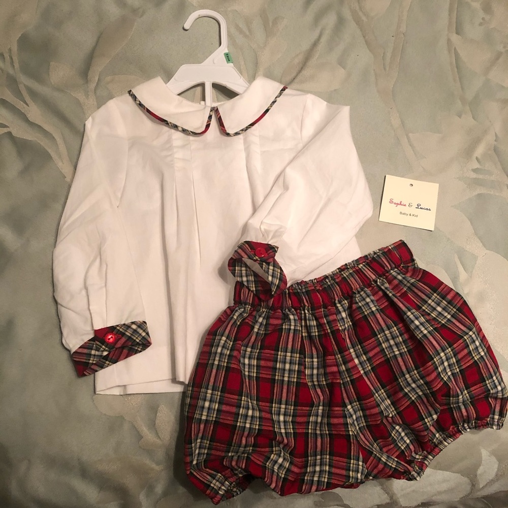 Sophie & Lucas Christmas holiday outfit merry tartan 18mo red plaid EUC